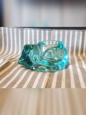 Teal Sleeping Cat Votive Tea Light Candle Holder